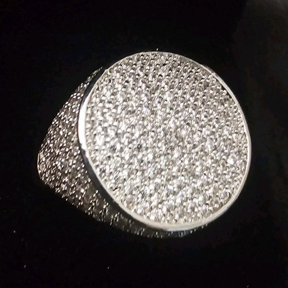 White Gold-Plated brass- Men's Ring SIZE 12 Pavé Round Cubic Zirconias